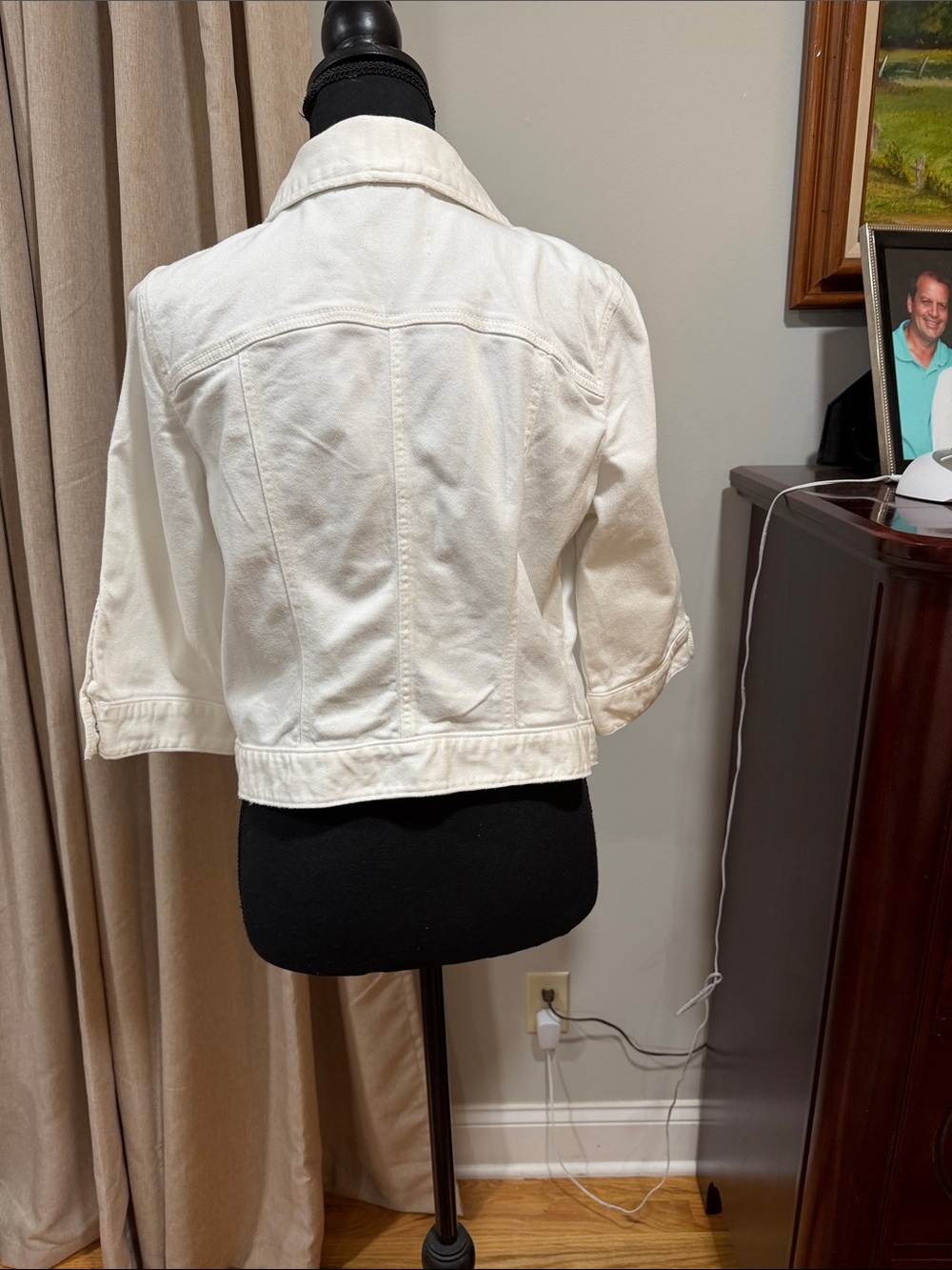Loft size 8 Women's White Cropped Jacket - Classic Collar denim stretch